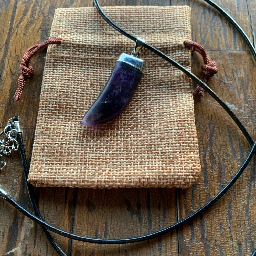 Amethyst Horn Pendant Mens Crystal Necklace Boyfriend Gift Crystals For Men